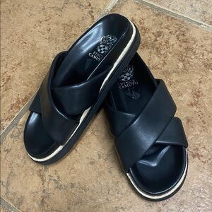 Vince Camuto Black Crisscross Slide Sandals